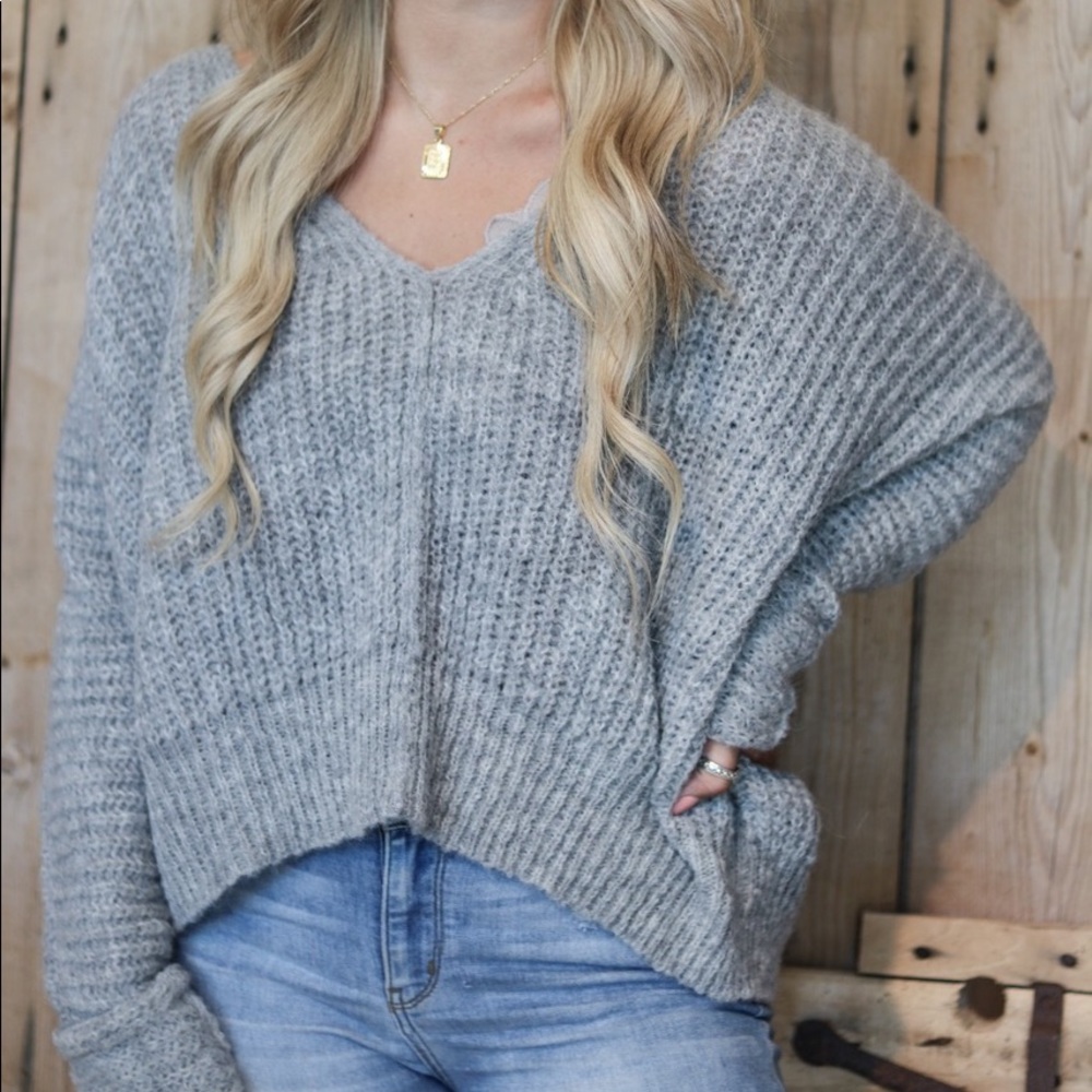 Free People Light Grey Oversized Sweater